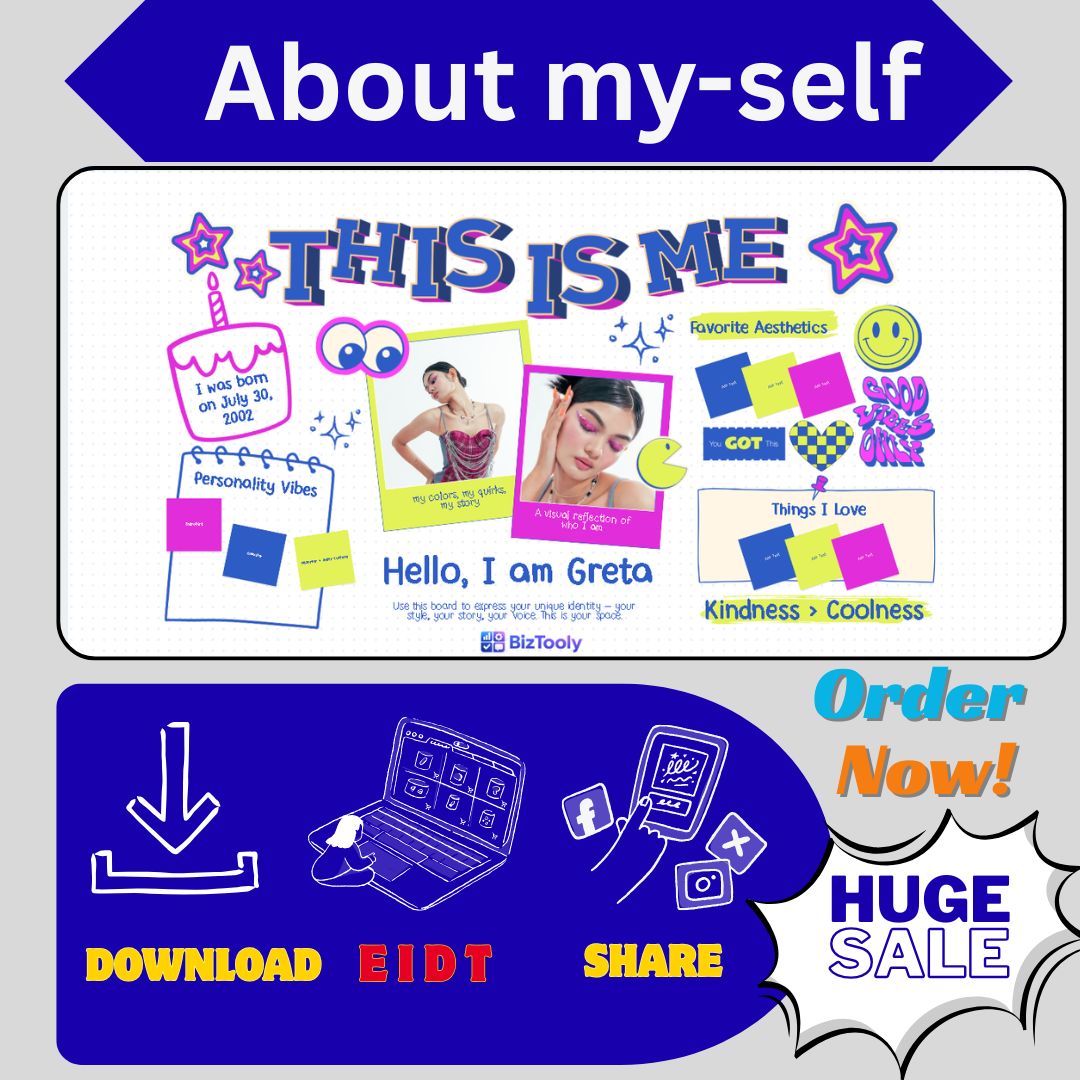 canva template: "biztooy about me | professional self introduction suite" canva template: "biztooy about me | professional self introduction suite"